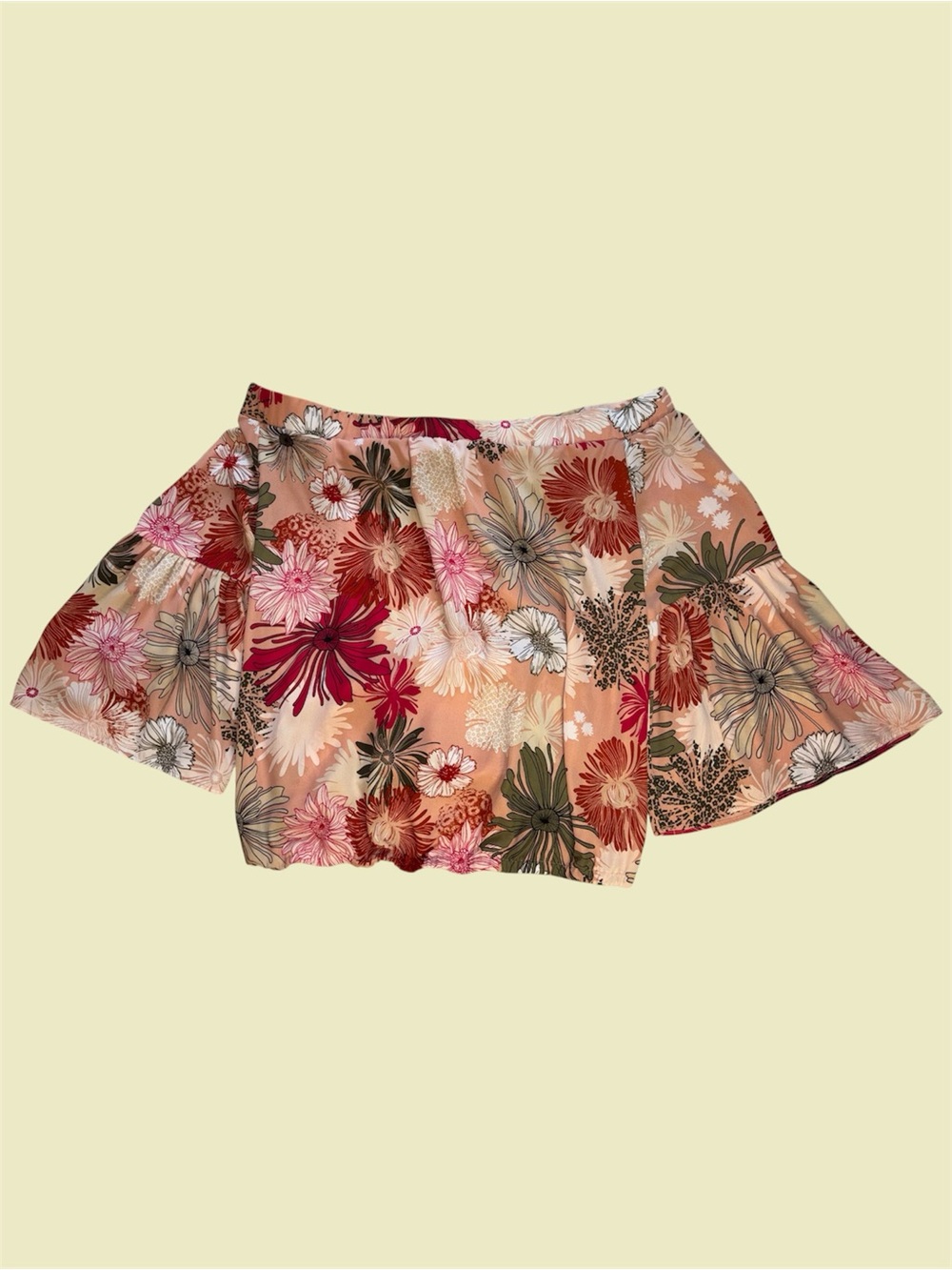 New York & Company Orange Multicolor Floral Tiered Sleeve Off Shoulder Shirt